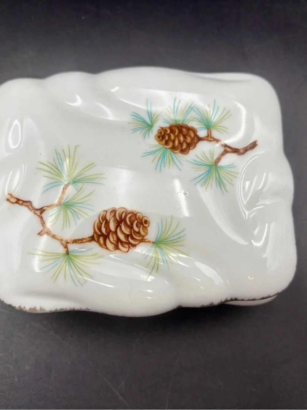 Vintage Norcrest Japan Porcelain Pine Cone Trinket Box Mid Century Jewelry Box